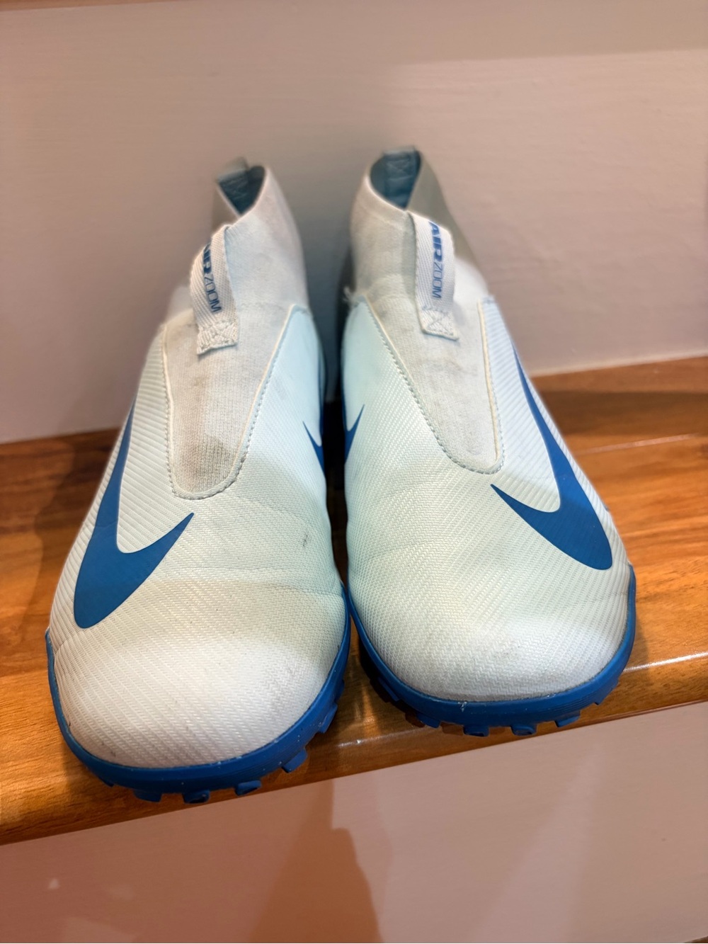 Nike Mercurial Boys White and Blue Turf Soccer Shoes